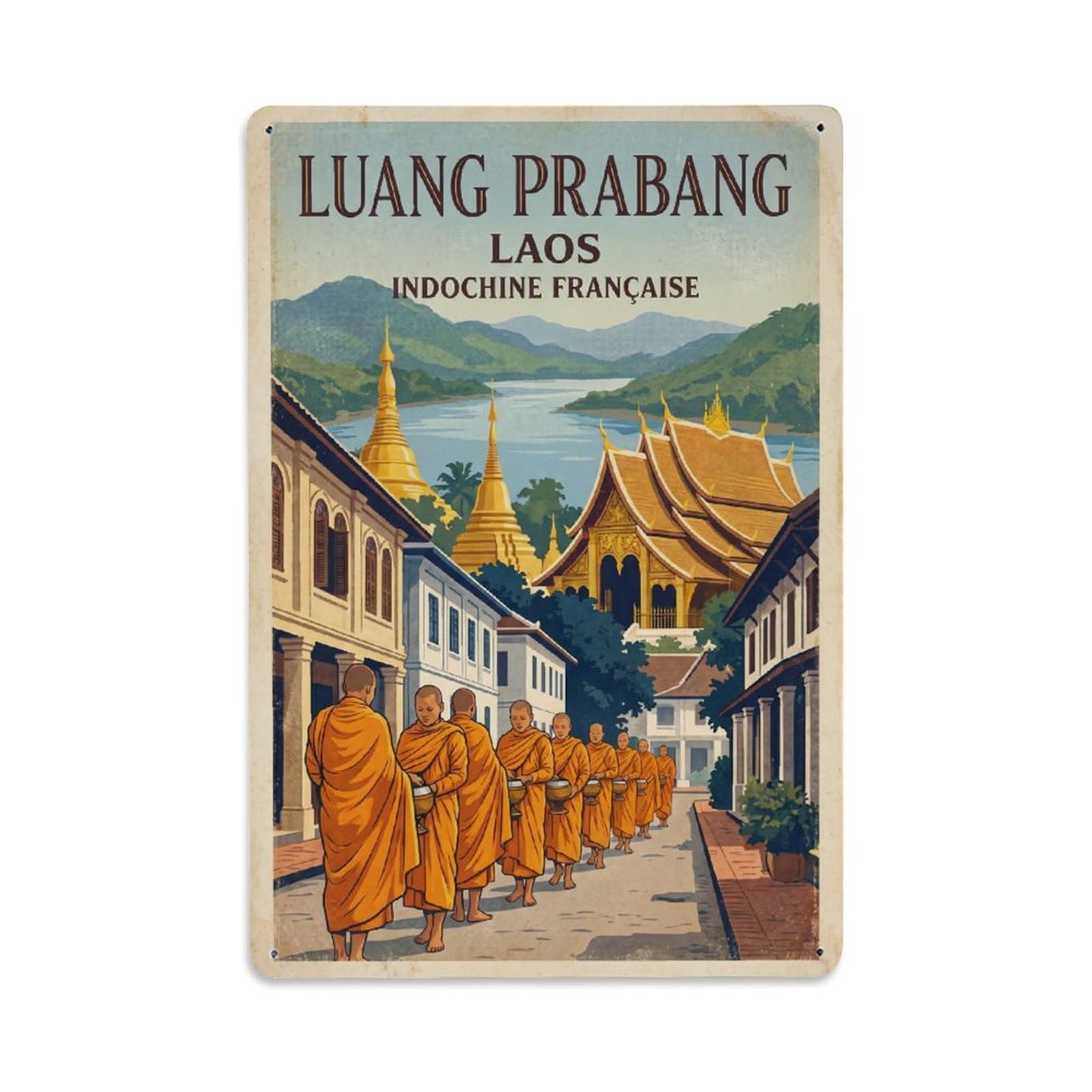 Huiyhb 8X12inch(20X30cm) Laos Luang Prabang Vintage Metal Tin Sign