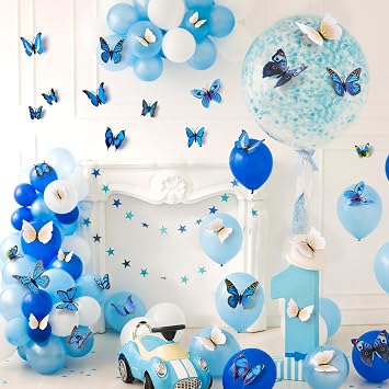 LiveGallery 72 PCS Removable 3D DIY Beautiful Butterfly Wall Decals Colorful Butterflies Art Decor Wall Stickers Murals for Home Nursery Bedroom Classroom Offices TV Background Blue