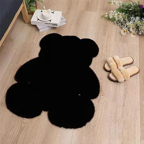 Miniatura 10 de Alfombra de área en forma de oso, alfombra suave y lanuda para dormitorio de los niños, bonita alfombra de piel sintética suave y esponjosa, bonita