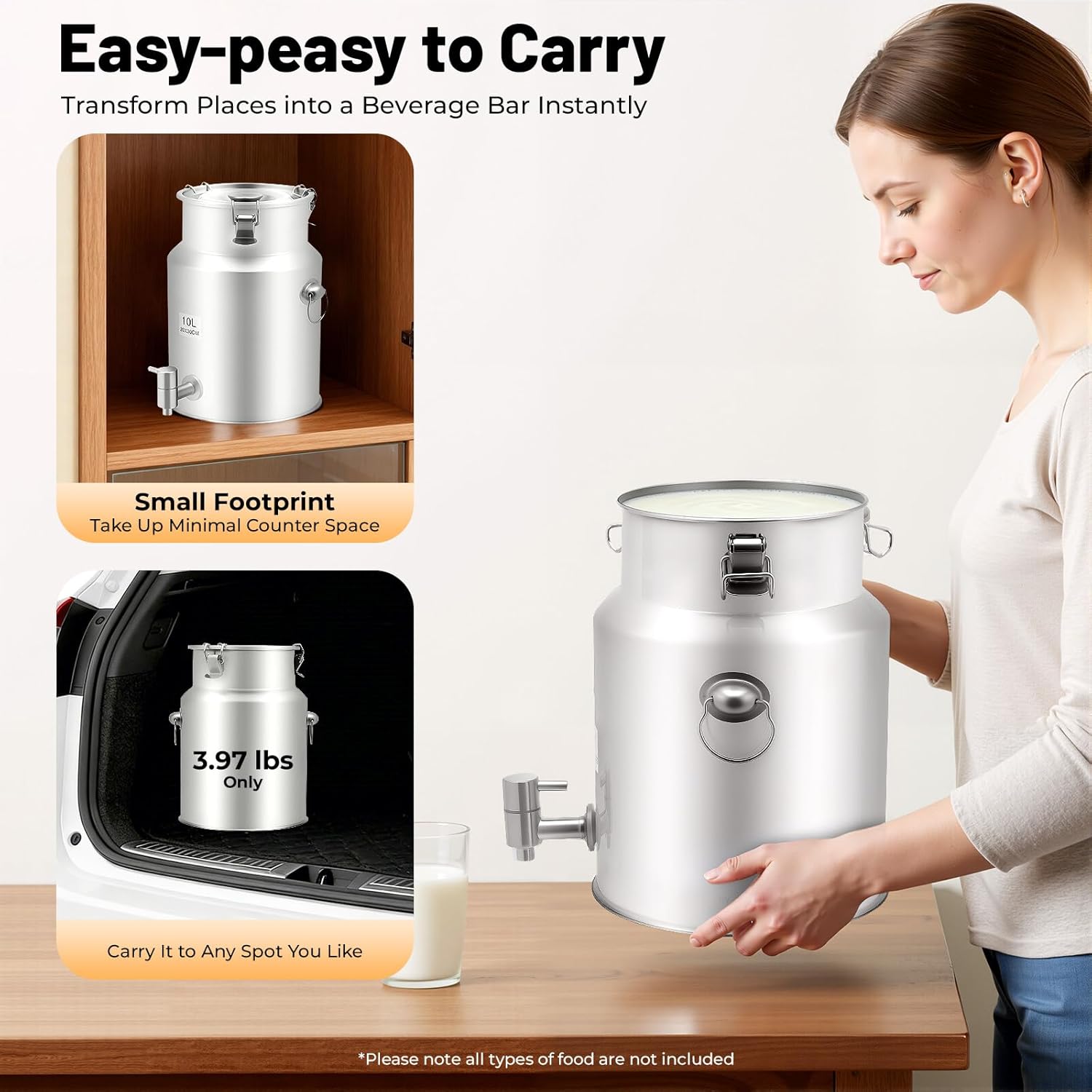 Milk Can 7.5 Liter 304 Stainless Steel 2 Gallon Wine Pail Bucket with Spigot and Sealed Lid, Airtight Food Storage Container for Home, Farm, Commercial Kitchen