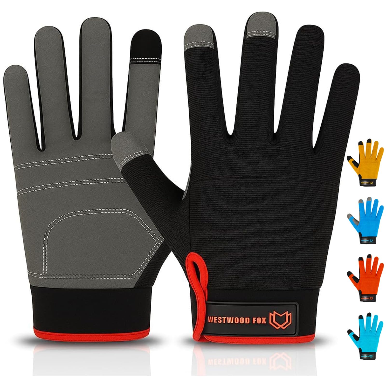 WESTWOOD FOX Leichte Arbeitshandschuhe, Herren Damen Multifunktionale Arbeitshandschuhe mit Handflächenschutz Gartenarbeit Bauarbeitshandschuhe Touchscreen Strapazierfähige (Schwarz, M)