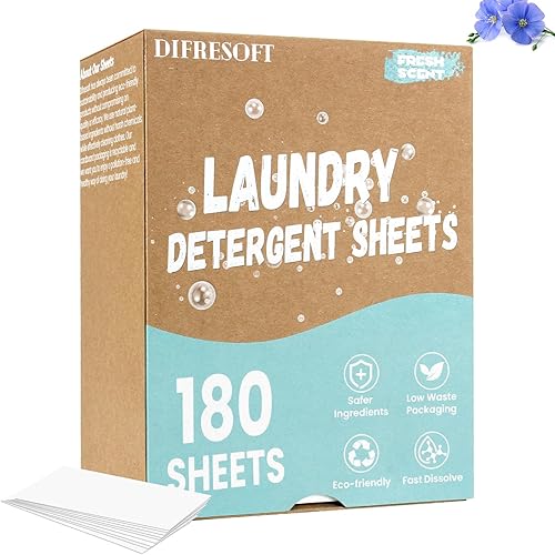 Hojas de detergente para ropa sucia, 180 cargas, hojas de lavandería ecológicas, aroma de lino fresco, sin jarra de plástico, sábanas ligeras para
