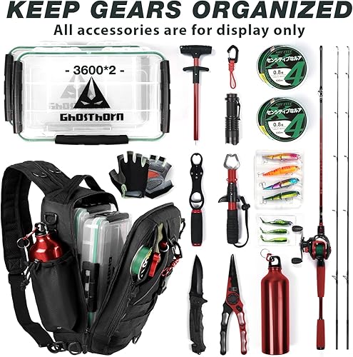 Miniatura 4 de Ghosthorn - Mochila de almacenamiento para aparejos de pesca exteriores, mochila de hombro, bolso para equipo de pesca