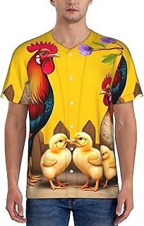 The Chicken Family Pattern Baseball Jersey for Men V Neck Sports Uniforms Casual Button Shirt