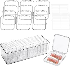 wordmouk 12 Pièces Boîtes de Rangement pour Ongles (8.5 x 8.5 CM) 60 Ruban Adhésif Double Face 1 Grande Boîte Ensemble Faux Ongles Boîtes d'Emballage Press on Nails Support Présentoir Presser Ongle