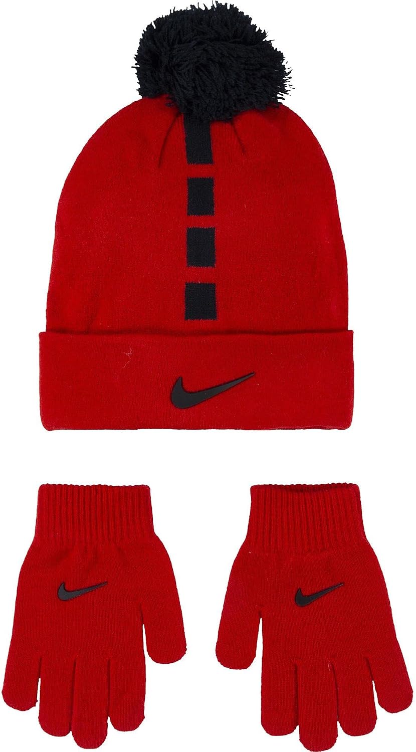 Nike Big Kids' Elite Beanie and Gloves Set (One Size, University Red/Black)
