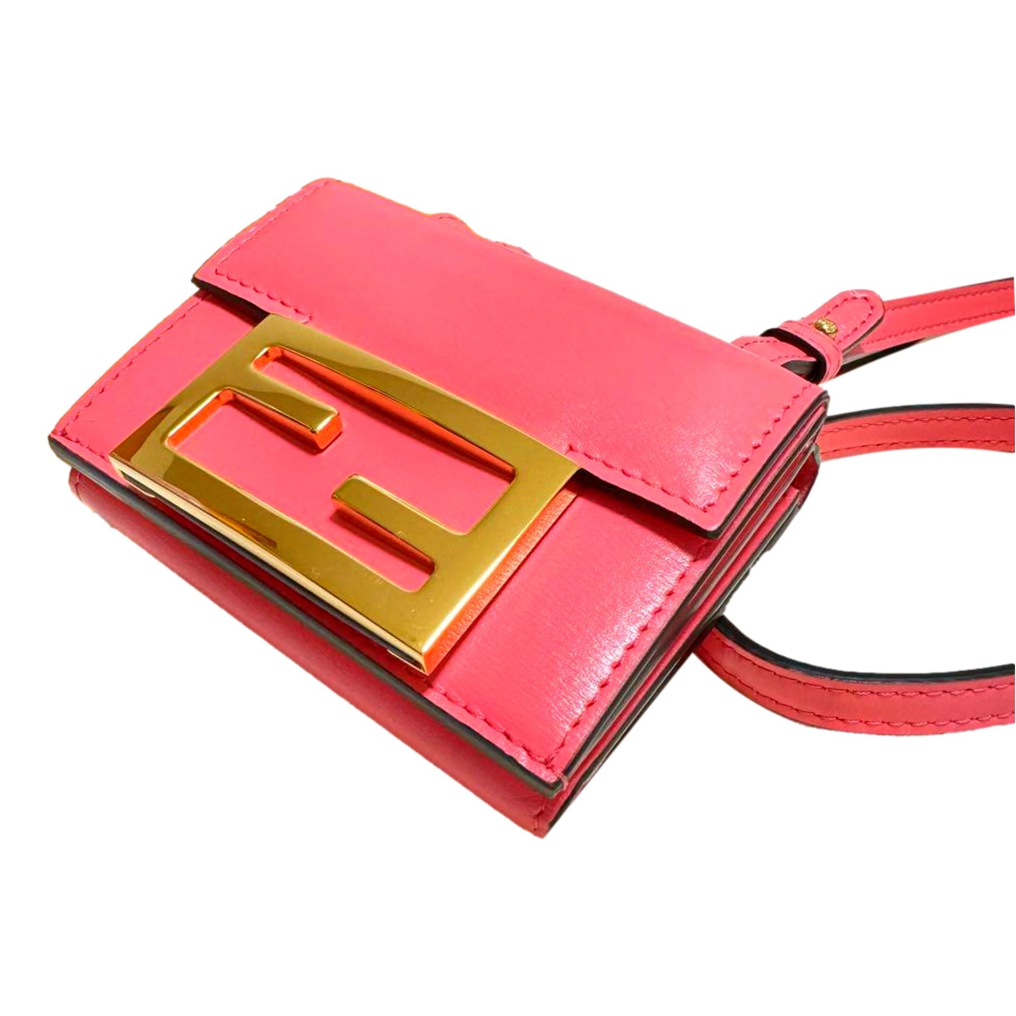 FENDI Micro Baguette - Cartera triple en bandolera de piel rosa Dalia, Rosado, Micro, Fendi Micro Baguette