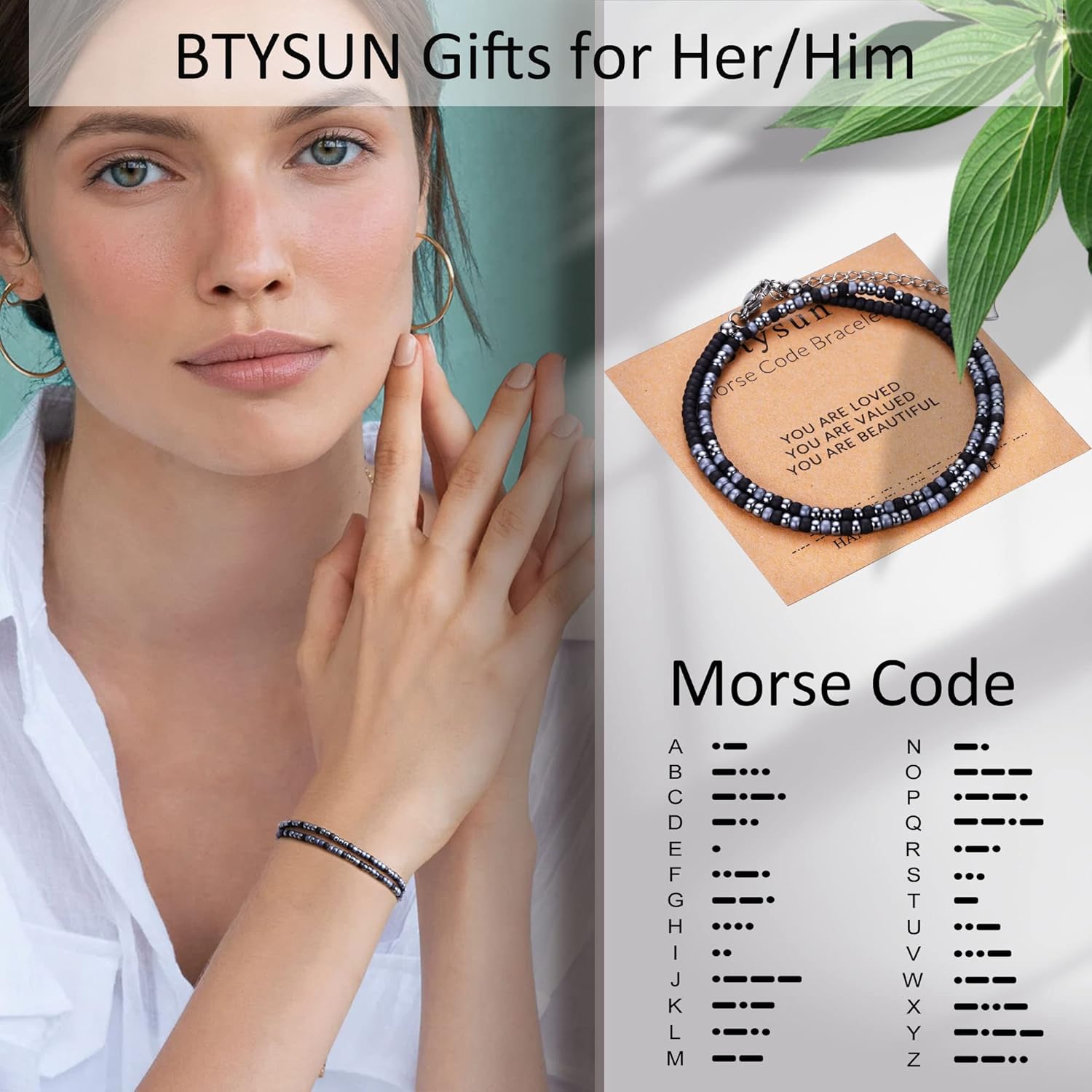Btysun Inspirational Morse Code Bracelets for Women Men Teen Girl Gifts Best Friend Birthday Gifts for Him Her Adjustable Layered Secret Message Sister Bff Girfriend Sister Christmas Jewelry - Image 2