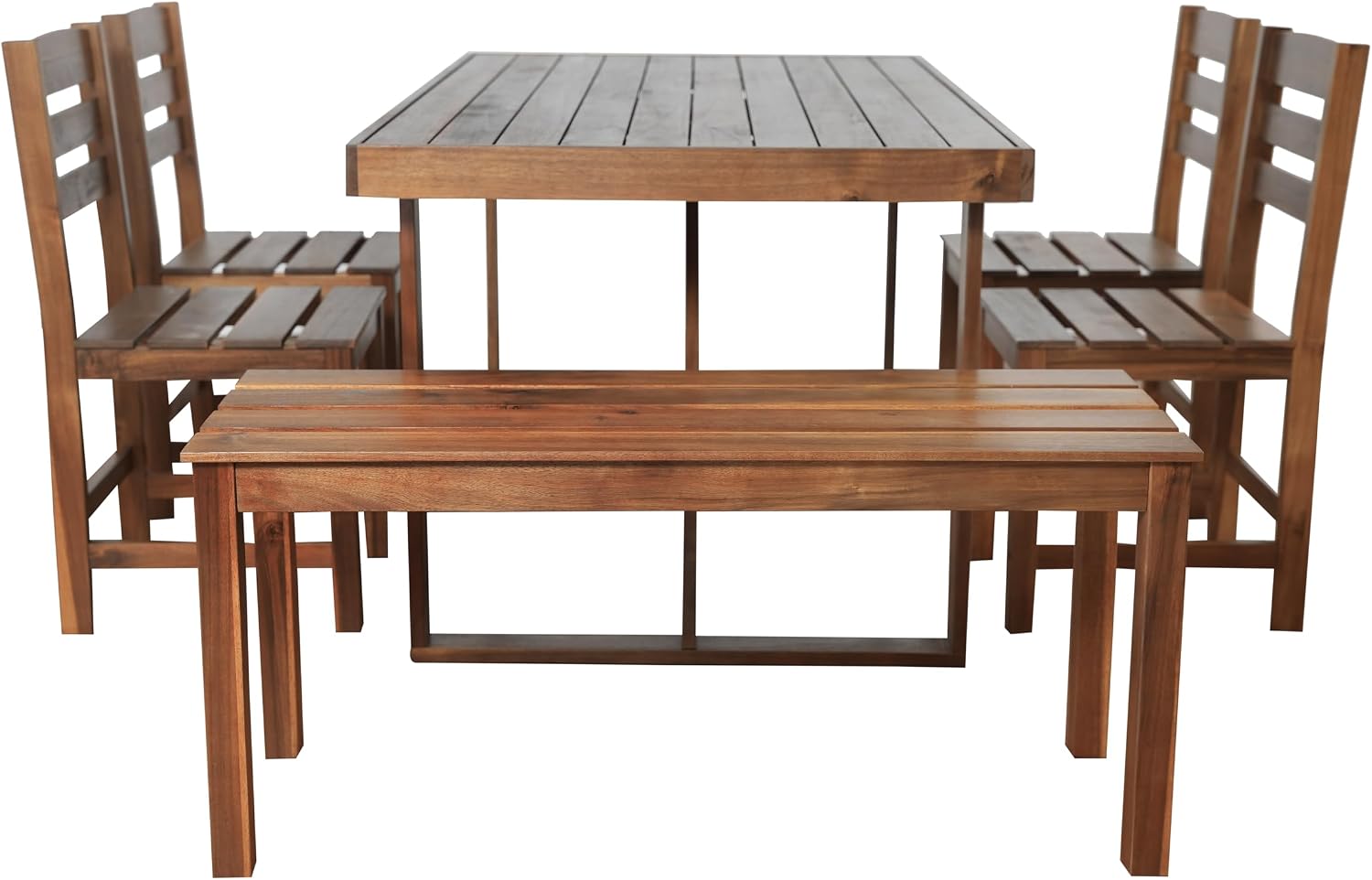 LUMISOL 6 Piece Patio Conversation Furniture Set, 6-Piece Outdoor Table Set with 4 Chairs and 1 Bench for 6 Persons, Acacia Wood Outdoor Table and Chair Set for Patio Balcony Backyard, Brown