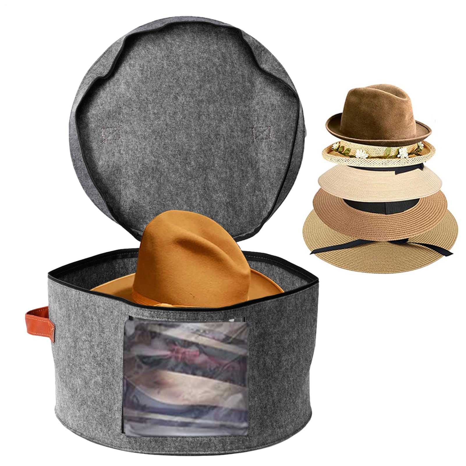 de almacenamiento para sombreros de fieltro: organizador plegable | organizador portátil para juguetes y ropa, contenedor con cremallera, diseño de ventana frontal transparente, solución