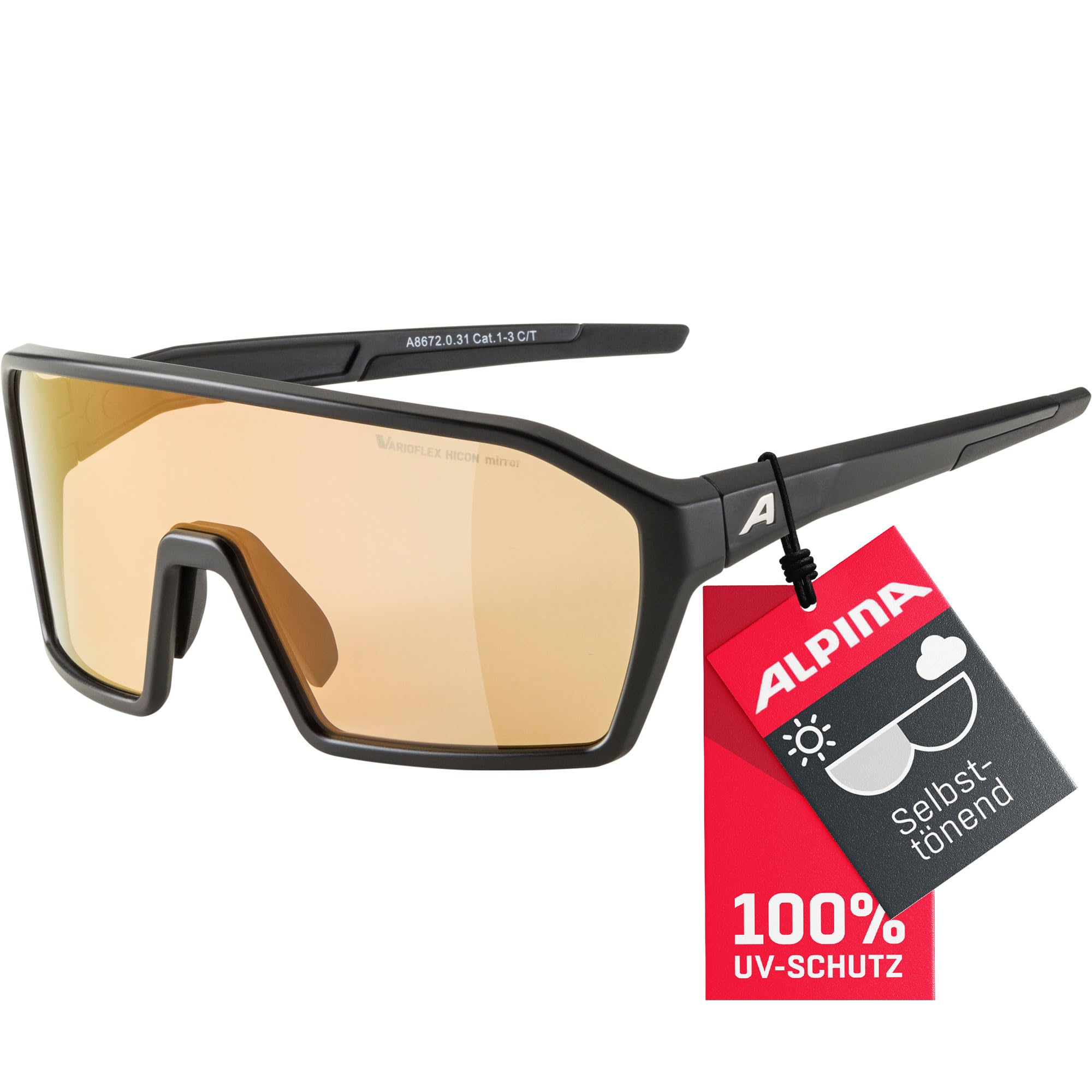 ALPINA RAM Q-LITE V Sportbrille, black matt, One Size | selbsttönend - kontrastverstärkend - verspiegelt - beschlagfrei - 100% UV-Schutz - ideal für MTB & Trail