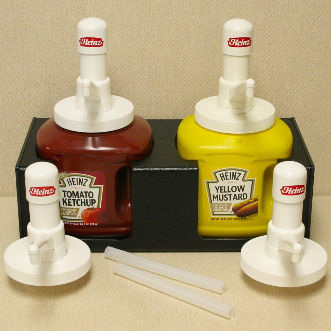 Professional Holder and 2 Pumps for Heinz 10 Jugs of Mustard and Ketchup. Great for Commercial