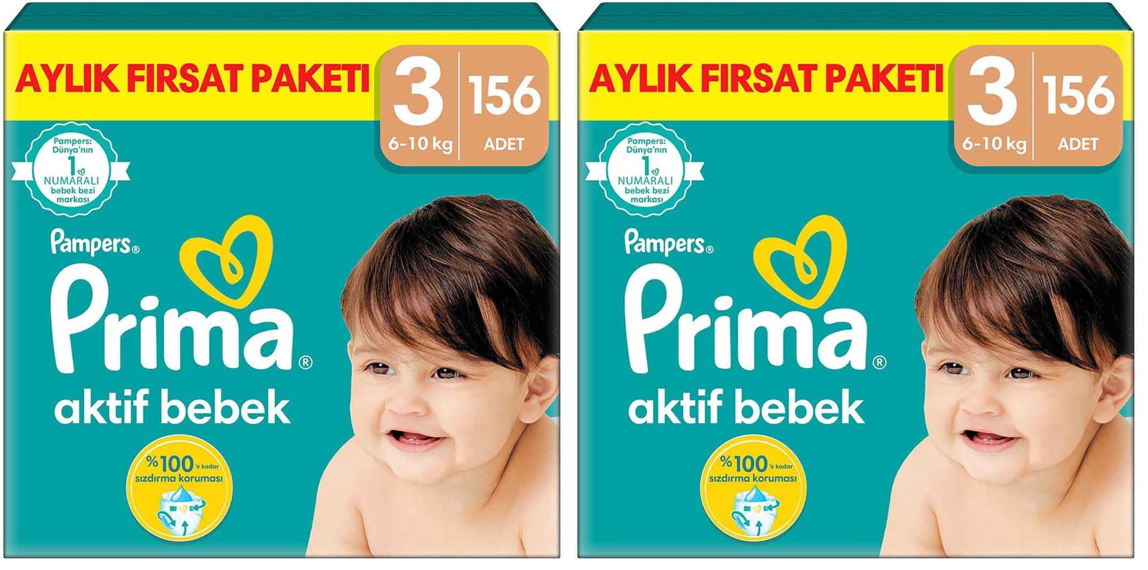 Prima Aktif Bebek, Bebek Bezi 3 Numara, 156 Adet Aylık Fırsat Paketi (2 paketi)