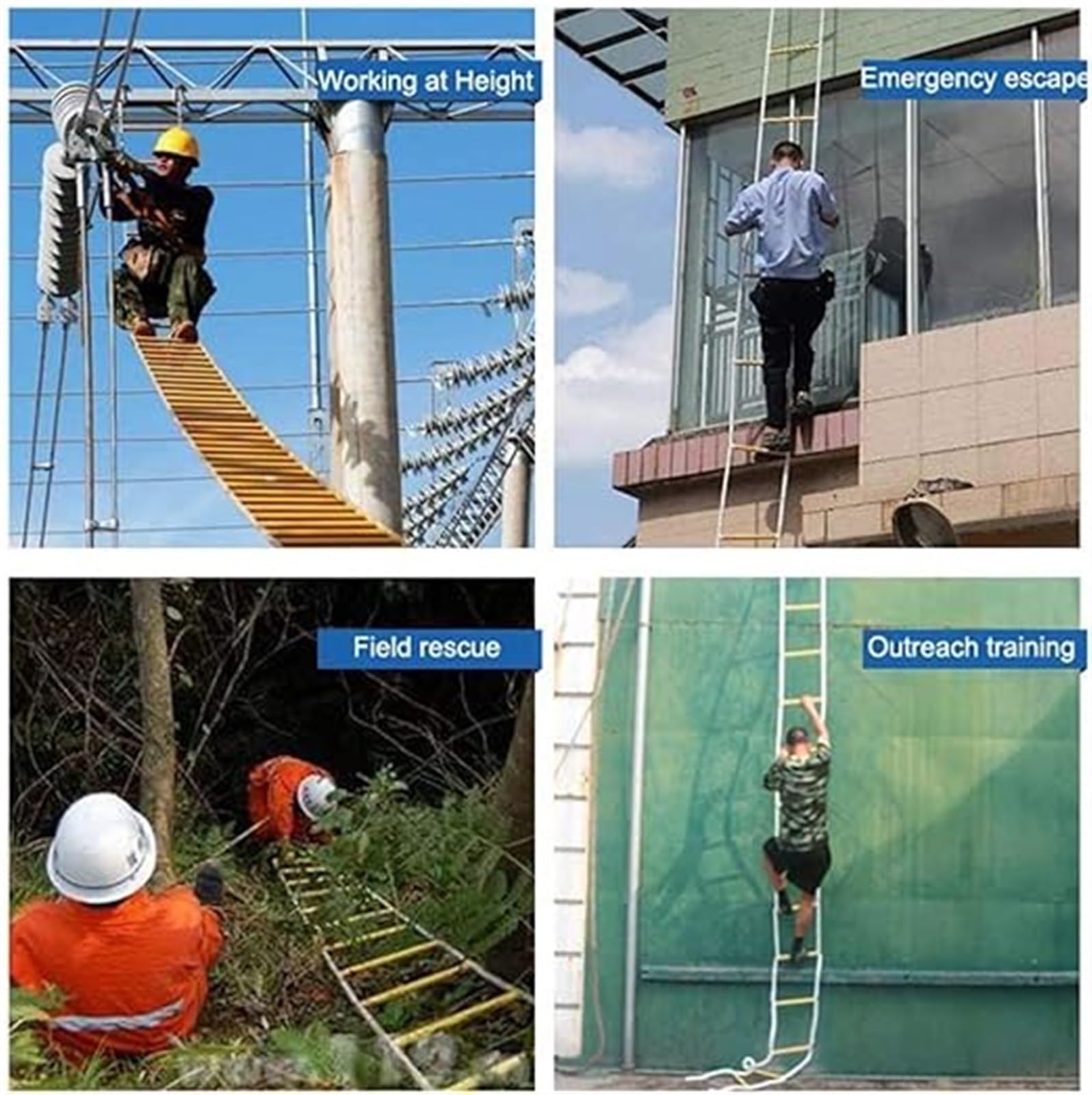Rope Ladder,Fire Escape Rope Ladder Fireproof Rescue Ladder for Emergencies,Portable Non-slip Fire Escape Ladder Reusable with Hook and Screws,with Height Safety Perfect for Windows and Balcon