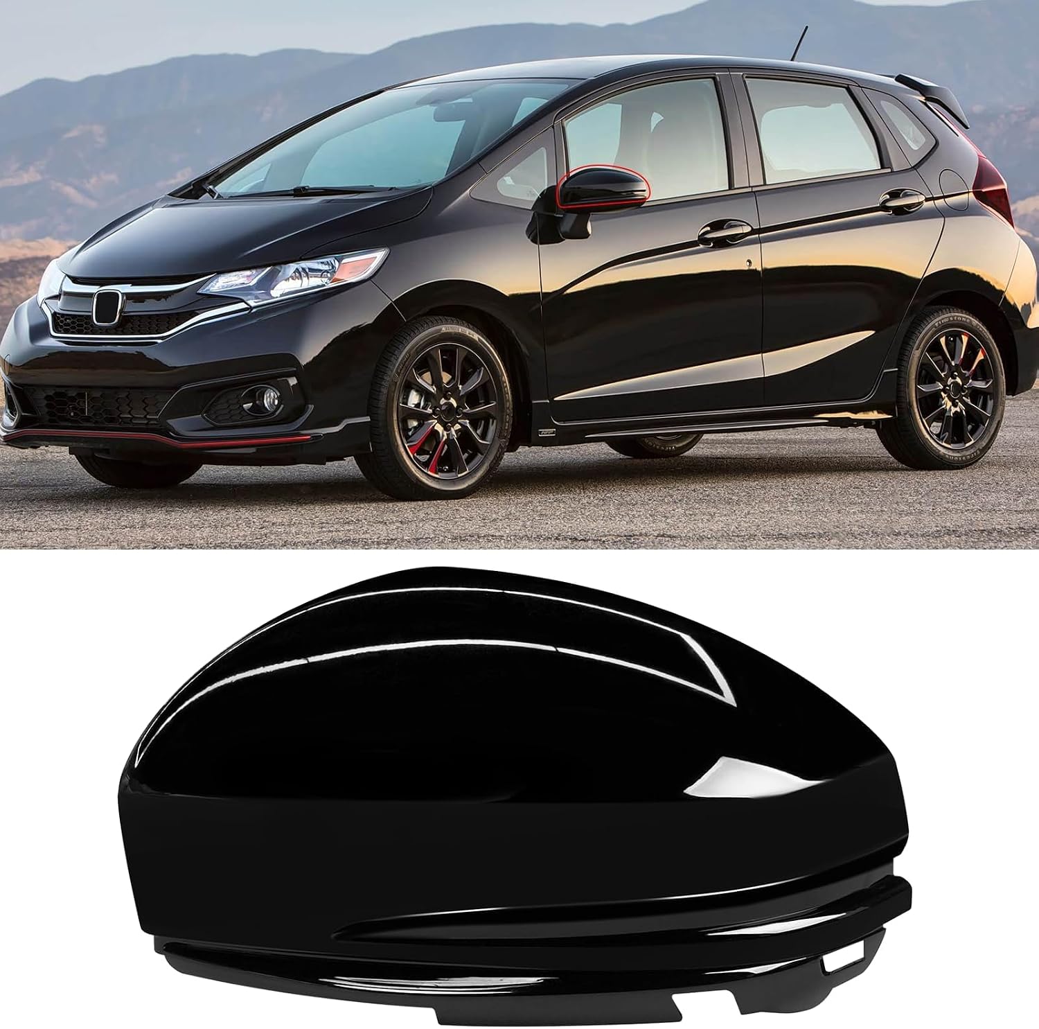 OWITAI Compatible with Honda Fit Left Driver Side Mirror Cap Cover 2015 2016 2017 2018, Glossy Black Door Rearview Mirror Cover Replacement Without Turn Signal Light for Fit Left Side