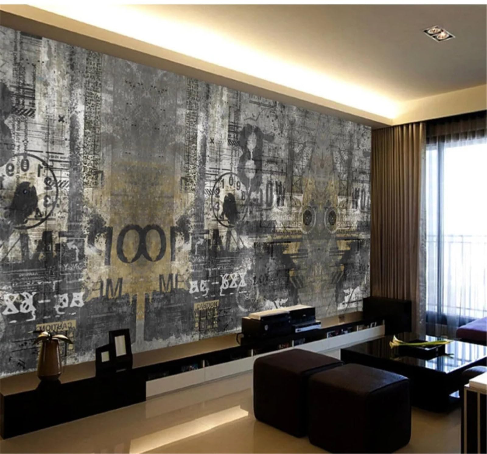 Tzxztt Abstract Retro Graffiti Unique Industrial Style Modern 3D Wallpaper Premium Textured Silk Neutral Tones Material Ideal for Living Room Bedroom-400cm×280cm