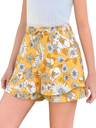 Haloumoning Girls Floral Skirts Kids Fashion Ruffle Flowy Shorts 5-14 Years