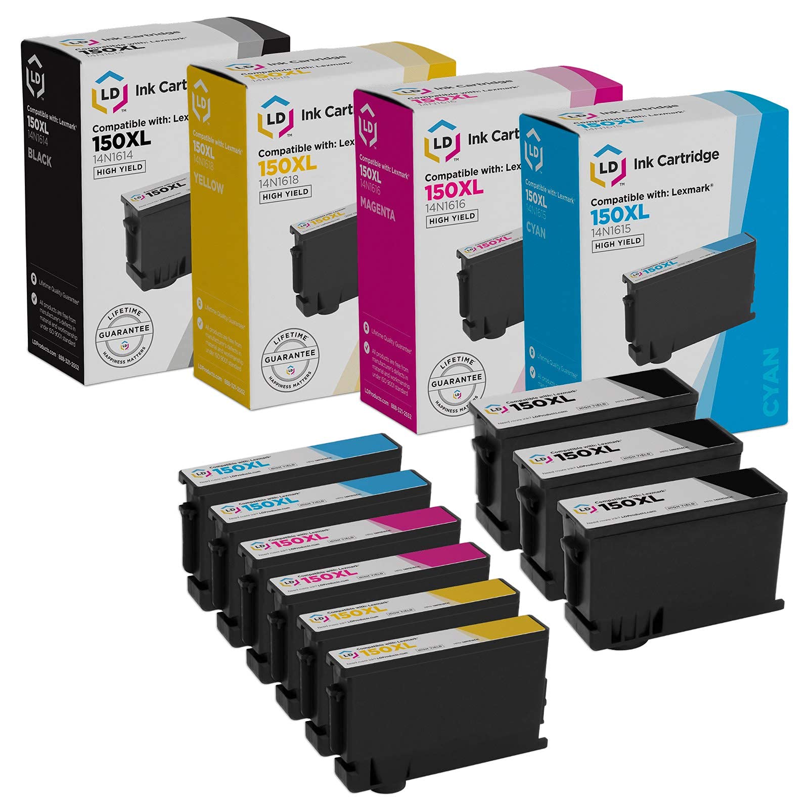 LD Compatible Ink Cartridge Replacement for Lexmark 150XL for S315 S415 S515 Pro715 Pro915 Printer (3 Black, 2 Cyan, 2 Magenta, 2 Yellow, 9-Pack)