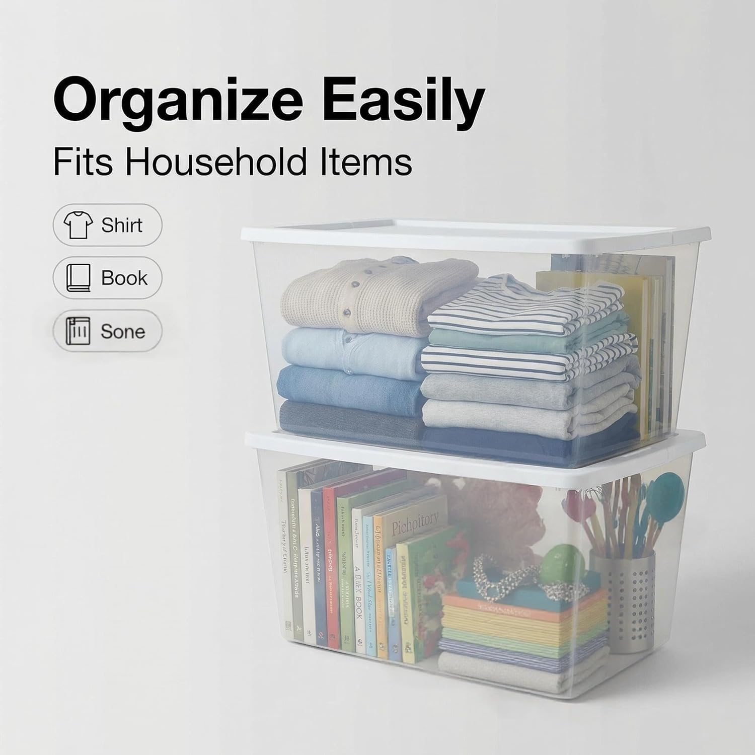 2-Pack 90 Quart Clear Plastic Storage Bin, Stackable Storage Bins, Multipurpose Organizer for Home, Office, Bedroom