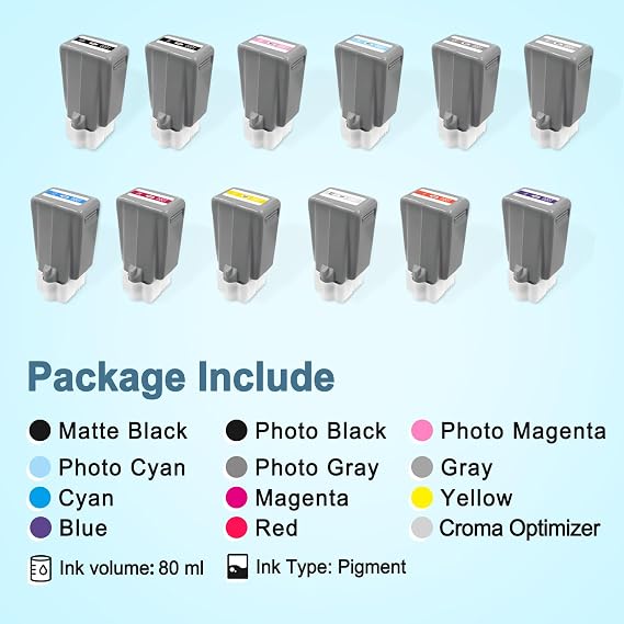 PFI-4100 Ink Tank PFI 4100 Pigment Ink Cartridge Compatible for Canon imagePROGRAF PRO-1100 (12 Colors)