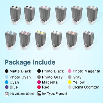 PFI-4100 Ink Tank PFI 4100 Pigment Ink Cartridge Compatible for Canon imagePROGRAF PRO-1100 (12 Colors)