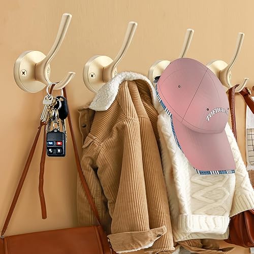 Vista 40 de Ganchos dorados para pared, paquete de 3 ganchos para toallas, de metal resistente, doble gancho para bata de baño, ganchos para sombreros