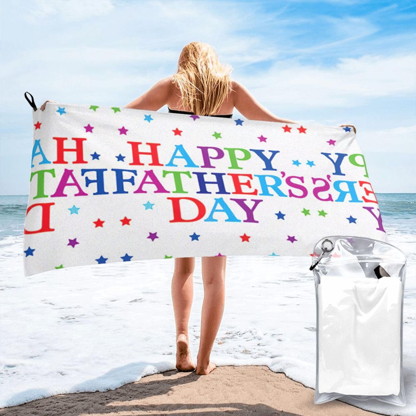 WYCZHY Stars And Happy Fathers Day Print Beach Towel Soft Quick Dry For Spa Pool Gym Vacation Travelers Women Men Adults Sauna Gift