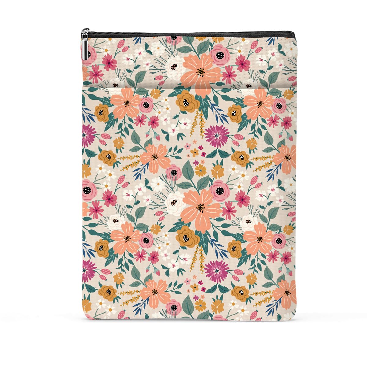 Book Sleeve Book Protector Book Pouch Book Lovers Gifts Bookish Gifts Book Cover with Zipper for Hardcover Paperback Washable Floral Printed Gift Bag