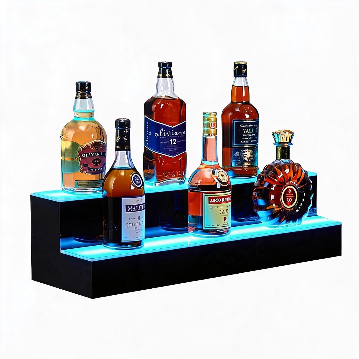 LED Liquor Display Shelf, 16-Color RGB Bar Rack with Remote & App Control