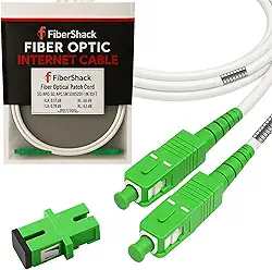 Fibershack - Cabo de Internet de fibra óptica de 9 m/10 m - SC/APC - branco - blindado - cabo de internet de fibra extra resistente - Substitui/estende cabos de rede óptica doméstica - Inclui