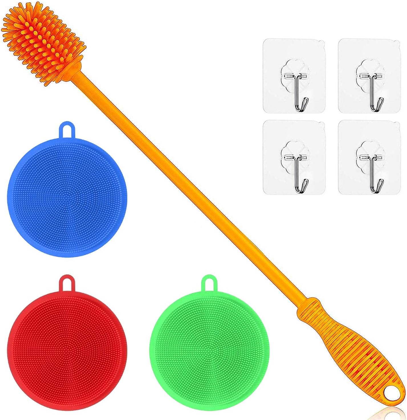4 Pcs Silicone Bottle Washing Brush, Silicone Bottle Scrubber Brush Long Handle, Narrow Neck Bottle Brush, Small Silicone Dish Brush Silicone Scrubber Sponge for Dishes/Veggies Fruit/Glassware