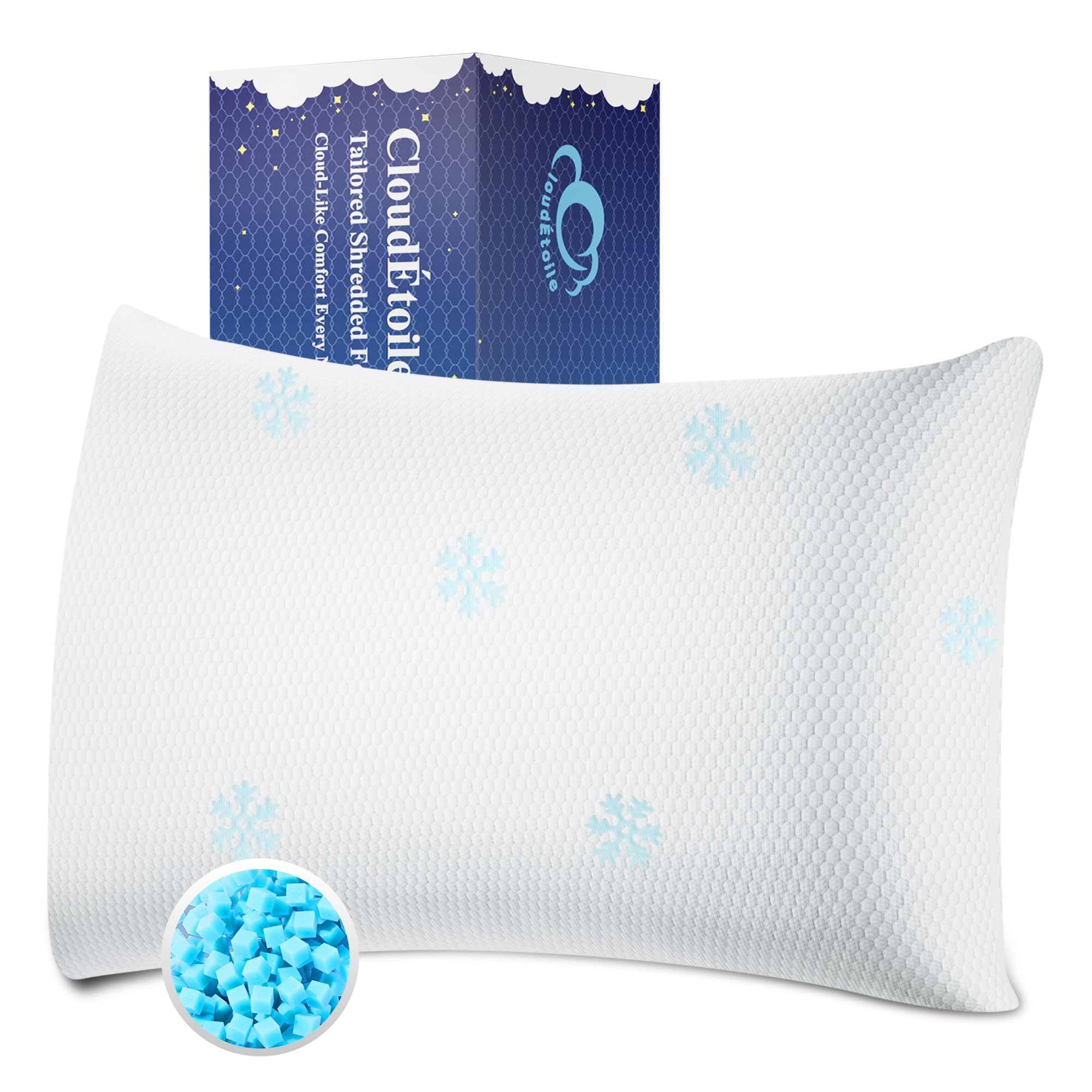 Shredded Memory Foam Pillow – Adjustable Cooling Side Sleeper Pillow for Neck, Medium Fi...