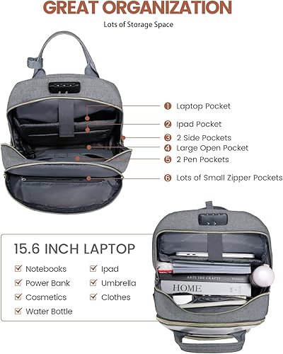 Miniatura 2 de LOVEVOOK Mochila para mujer, mochila para laptop para mujer, bolsa para laptop de 15.6 pulgadas, mochilas de trabajo para computadora Q, Gris y