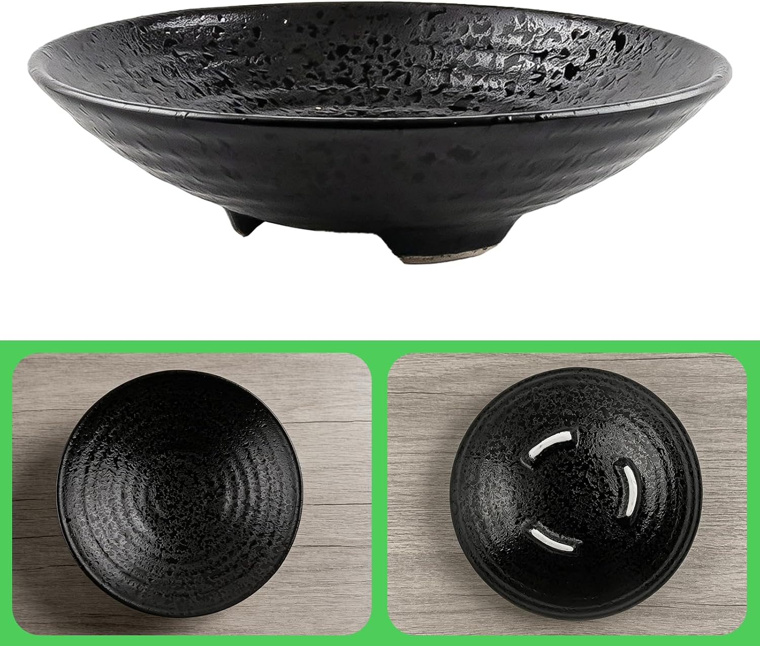 Japanese Ikebana Kit Floral Frog Flower Container with Kenzans Needle Straightening Tool - 1.8inch Black Flower Frog, 6.7inch Bowl Vase
