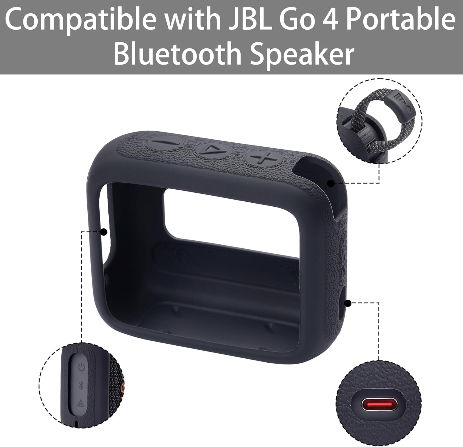 for JBL Go 4 Waterproof Bluetooth Speaker Silicone Cover, Portable Silicone Travel Case with Carabiner, Protective Skin Case (Black) - co2CREA - Image 5