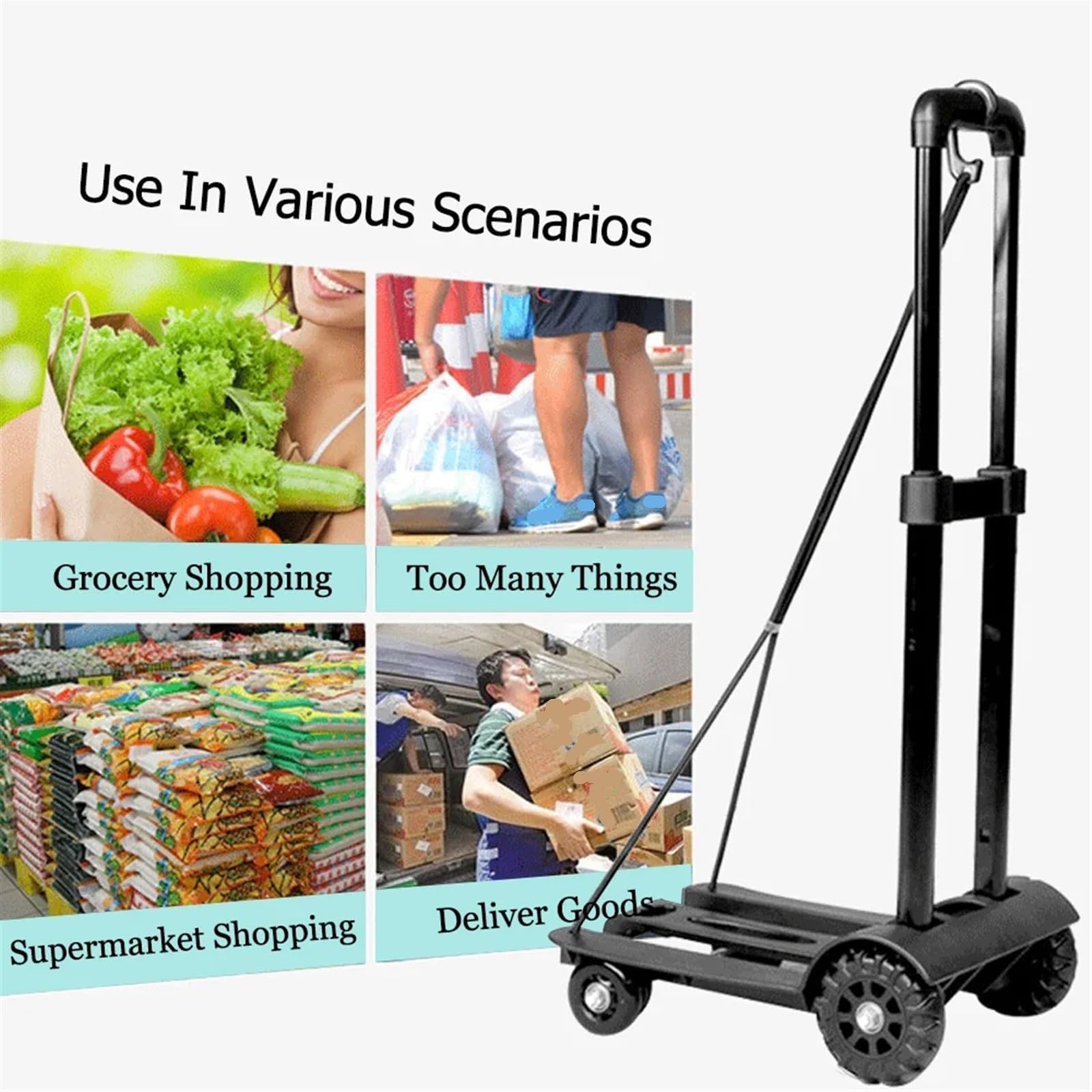 Carrello Manuale Pieghevole Carrello Pieghevole Pieghevole a Mano, Carrello a rotelle, Carrello Pieghevole, Carrello da Viaggio, Carrello for Bagagli, Portatile, Uso Domestico