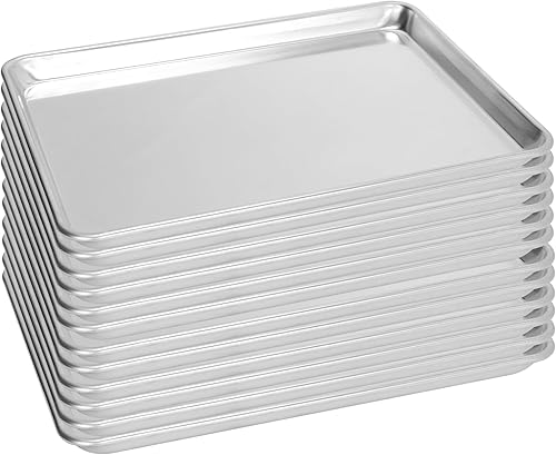 Paquete de 12 bandejas para hornear de tamaño medio, bandeja de aluminio comercial para galletas, duradera y antiadherente, 18 x 13 pulgadas