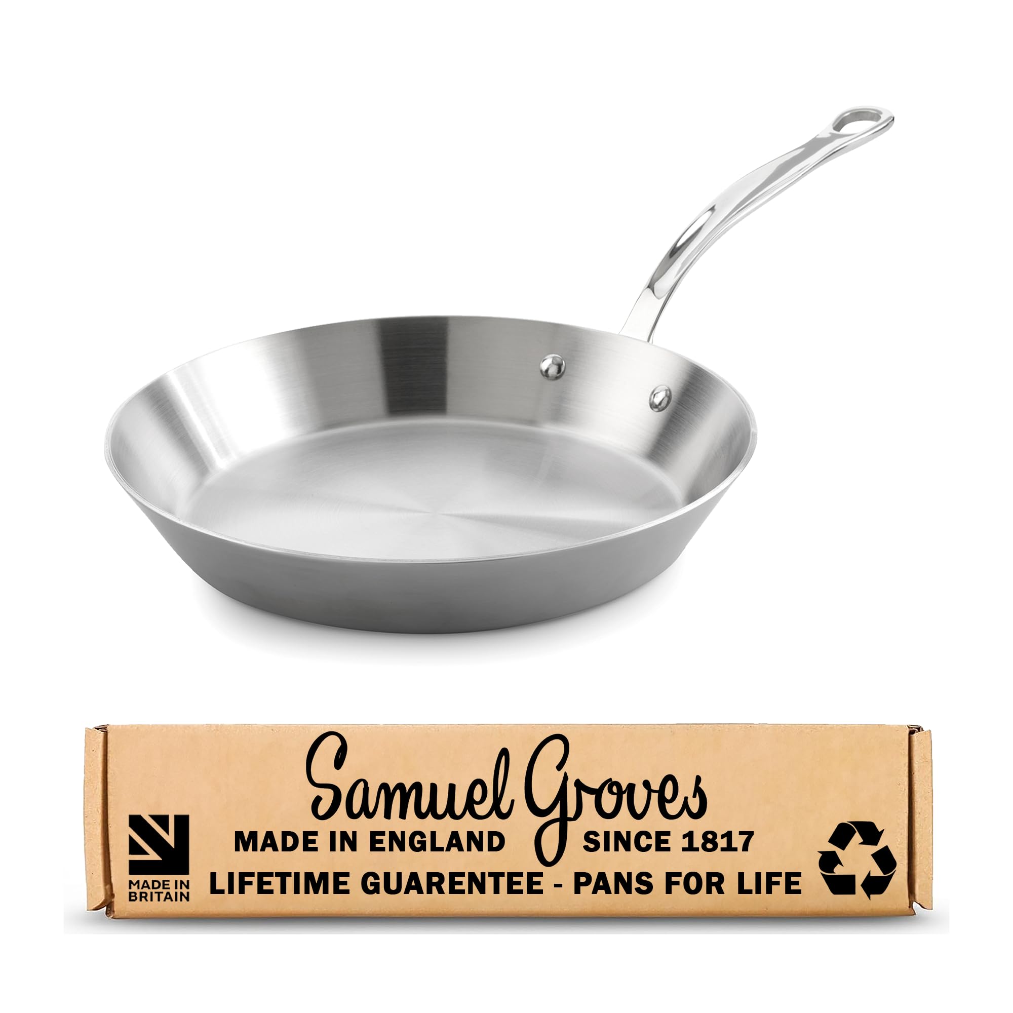 Samuel Groves Classic 20cm Stainless Steel Frying Pan - Professional Tri-Ply Fry Pan - Induction & Oven Safe, Heavy Duty 3mm, Pan for Life Refurbishment - Made in England, Oldest UK Cookware Company