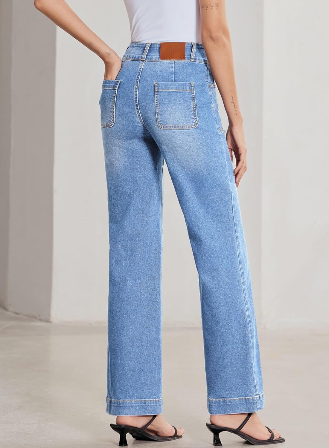 Sidefeel Women's Wide Leg Jeans High Waisted Stretchy Tummy Control Straight Leg Denim Pants - Image 2