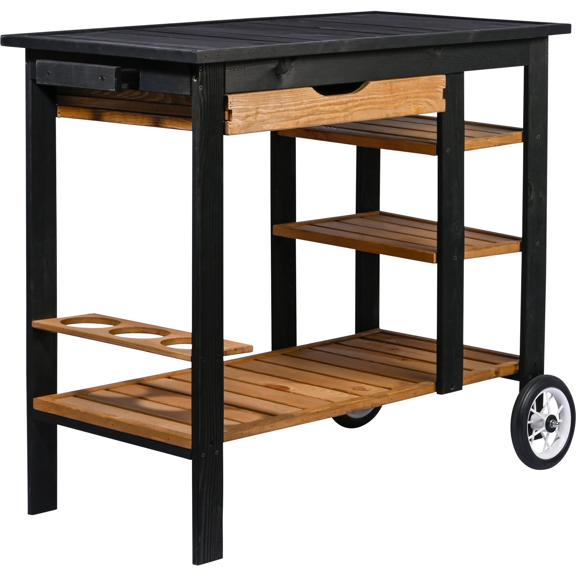 dobar Carrello per barbecue da esterno con cassetto e ripiano portaoggetti – Trolley per barbecue su ruote con manico e supporto per bottiglie – Tavolo per barbecue per terrazza e giardino – Nero