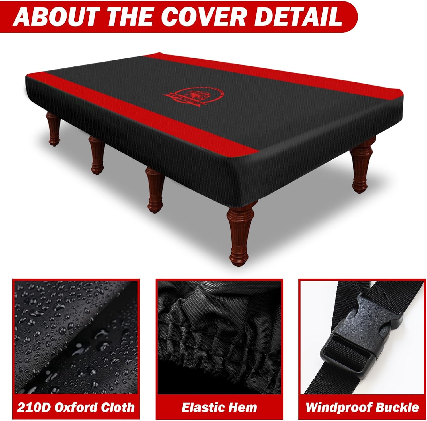 COVERVIN Billiard Pool Table Cover,Heavy Duty 210D Oxford Cloth Material All Weather Waterproof Dustproof UV Protection(9ft/Red)