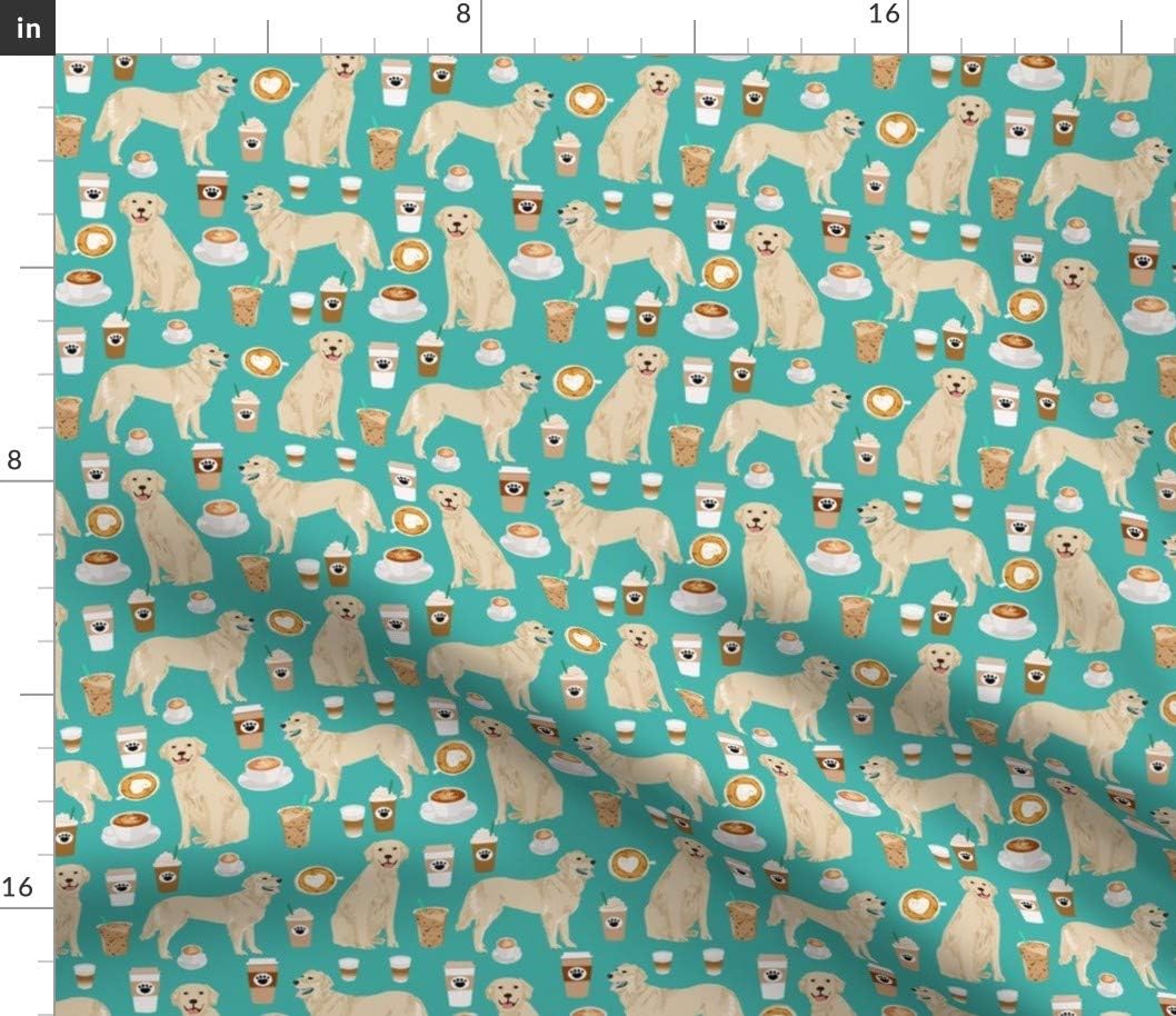 Spoonflower Fabric - Golden Retriever Turquoise Coffee Dog Dogs Coffees Nursery Pet Printed on Petal Signature Cotton Fabric by The Yard - Sewing Quilting Apparel Crafts Decor