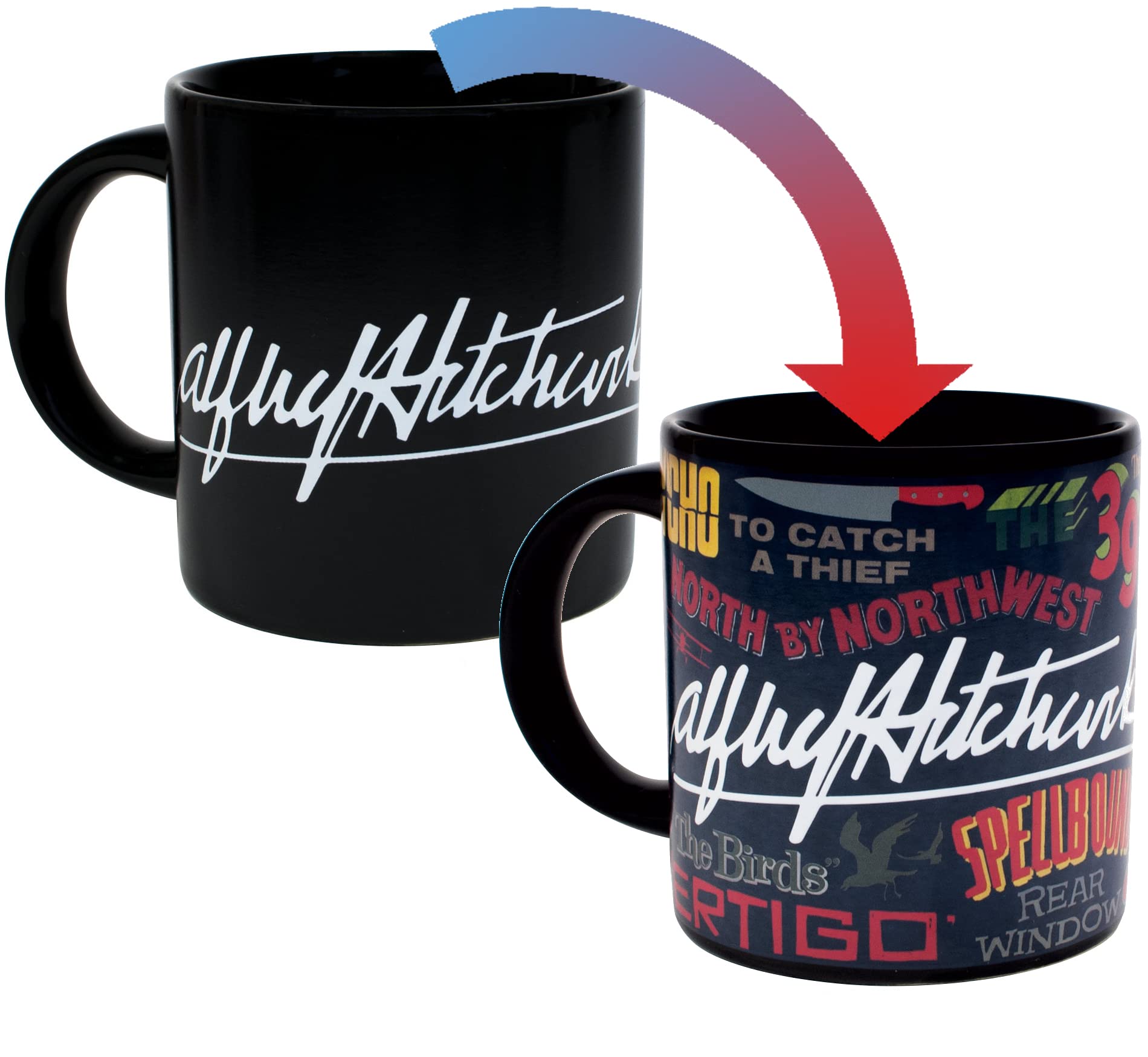 Amazon.com | The Unemployed Philosophers Guild Heat Changing Alfred  Hitchcock Movie Titles Mug - Add Coffee and Famous Films Appear, Comes in  Fun Box, 12 oz.: Coffee Cups & Mugs