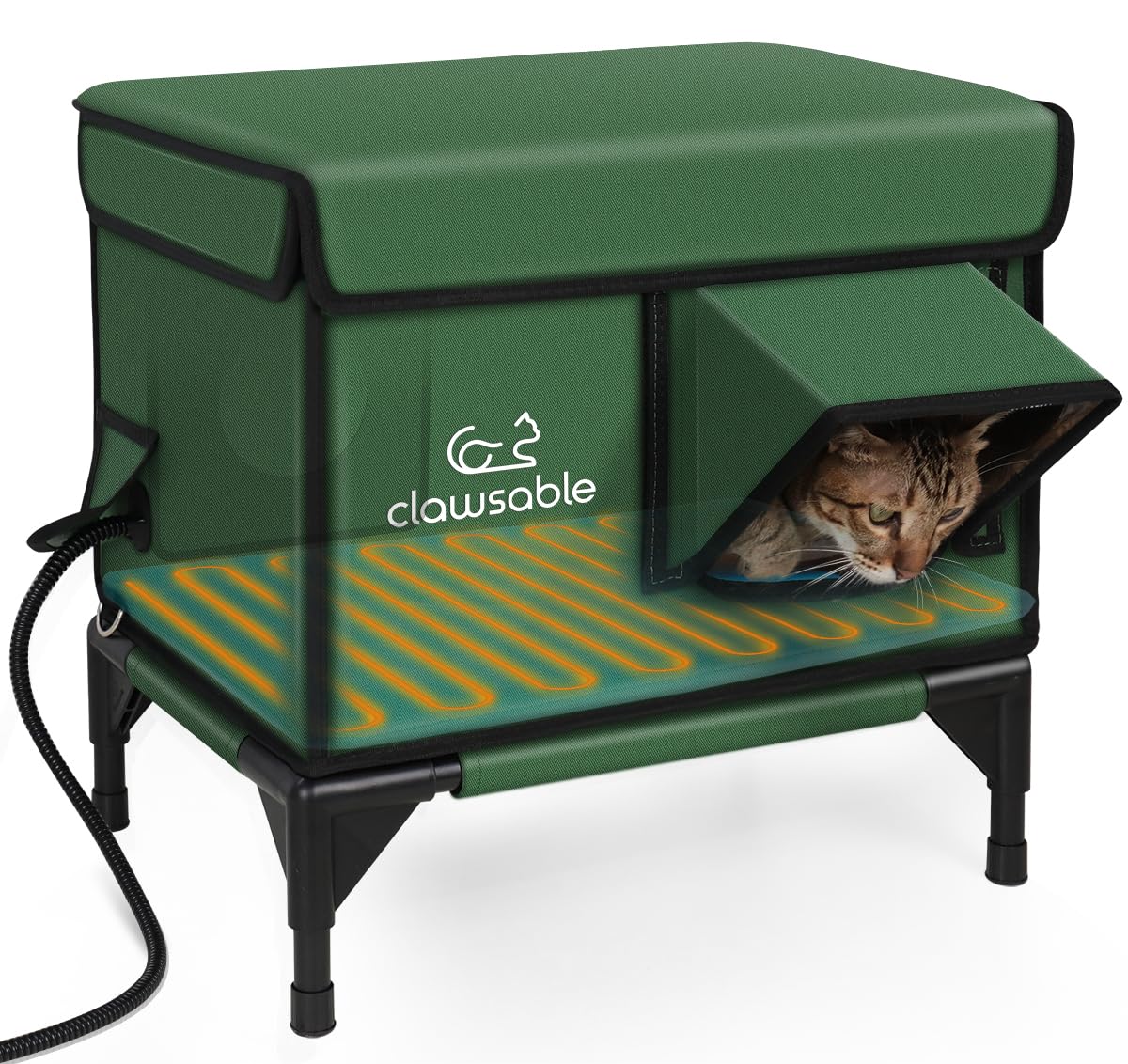 Clawsable Indestructible Heated Cat House for Outside Winter, 100% Waterproof, Safe Escape Door, Insulated Outdoor Cat Shelter with Heater for Feral Barn Cat Kitty
