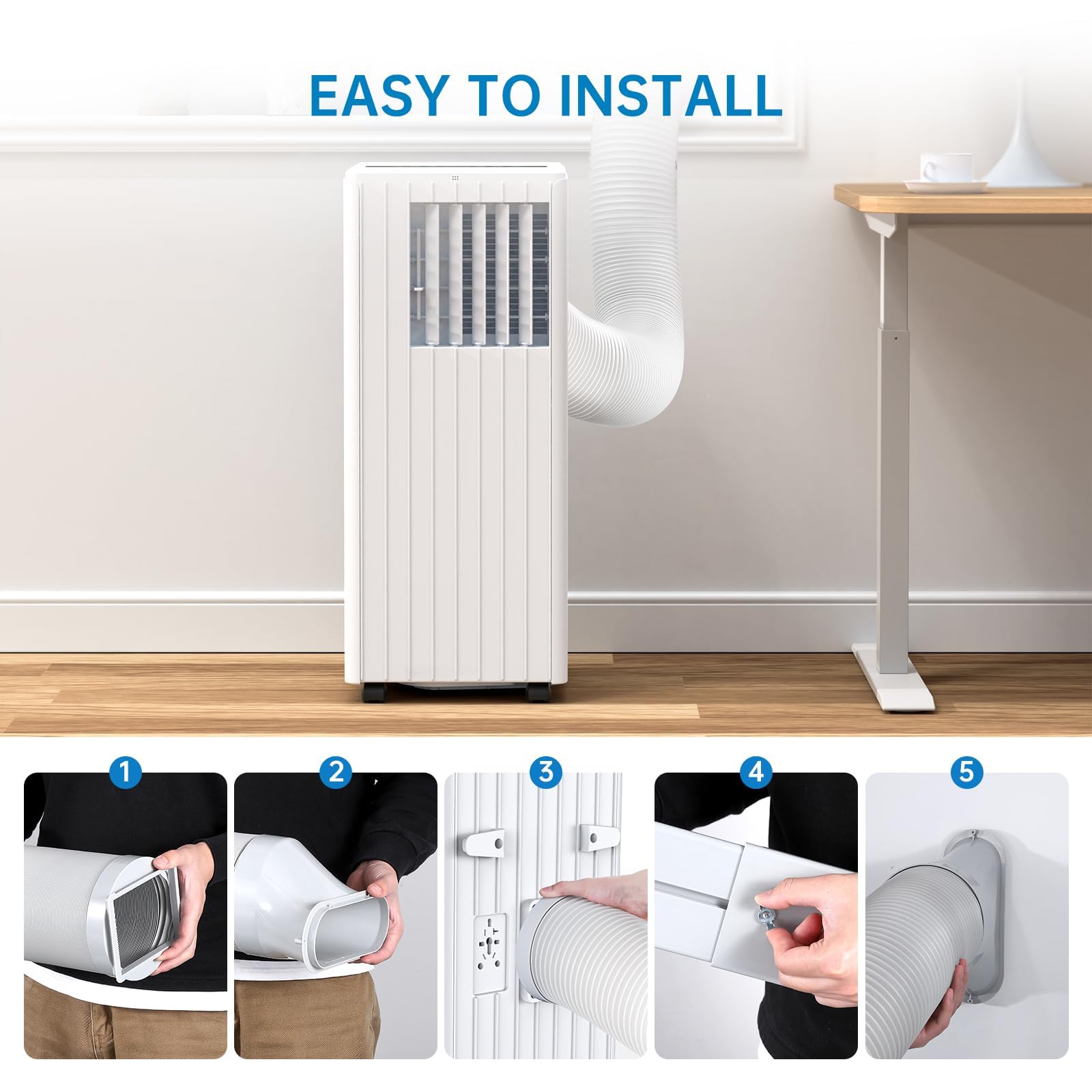 Aire Acondicionado Portátil 9000 BTU 3 En 1, Enfría, Deshumidifica 42L/Día y Ventila, 2 Velocidades, Modo Sueño, Bajo Ruido, Control Remoto, Temporizador 24H, Para Habitaciones Hasta 28 M²