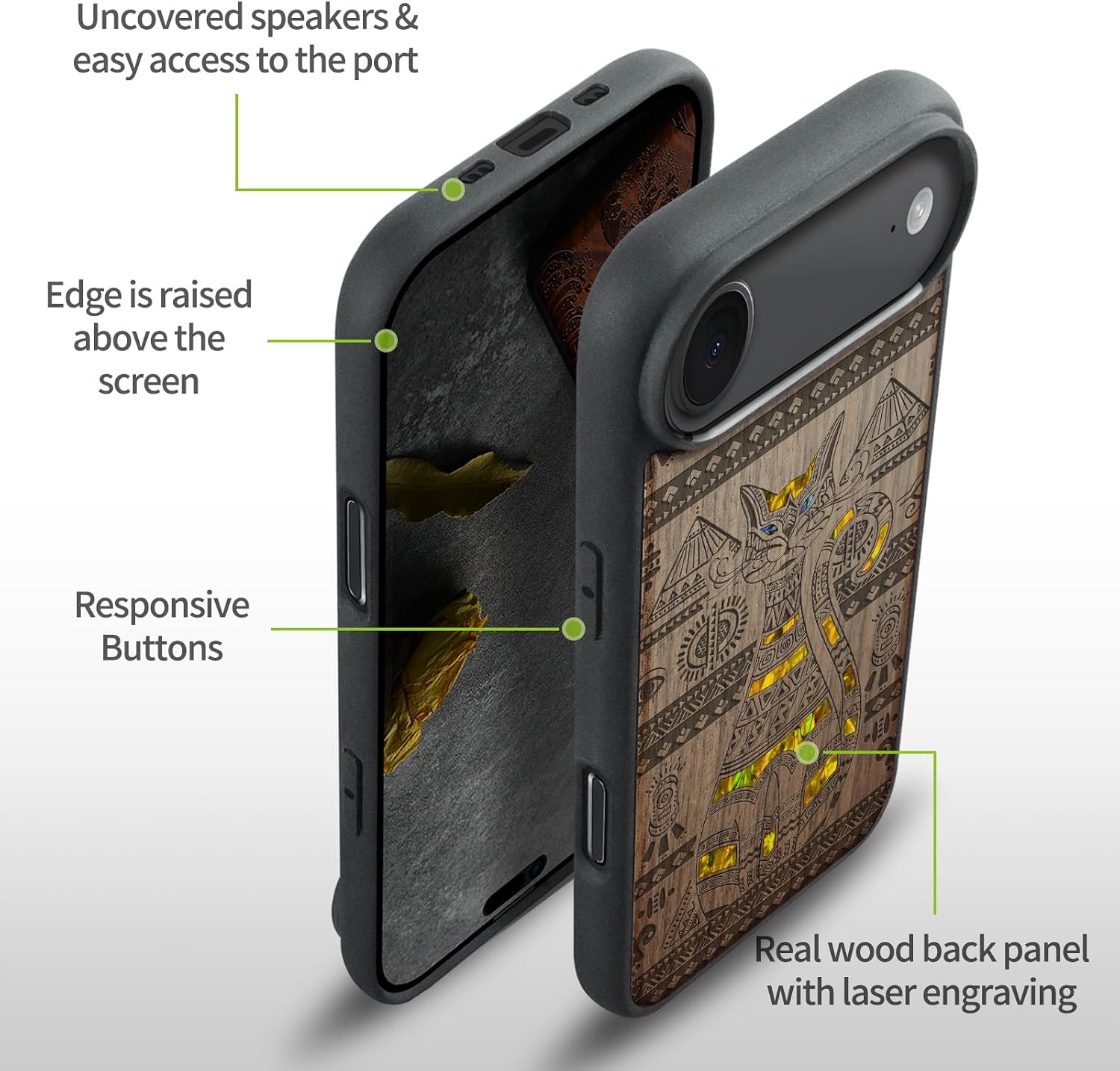 Carveit Magnetic Case for iPhone Air Case, Wood Artisan Engraved & Handmade Shell Inlaid, TPU Shockproof Cover, Compatible with MagSafe 17 Air Wireless Chargers (Eternal Watcher-Walnut)
