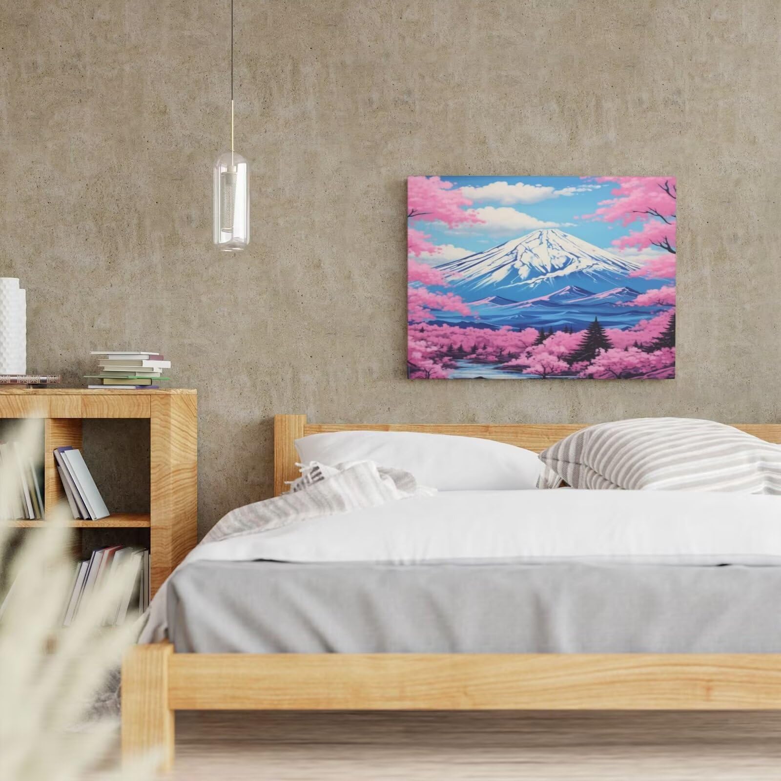 Malen nach Zahlen MK269 Malen-nach-Zahlen-Set für Erwachsene, Motiv: Berg, Kirschblüte, Malen nach Zahlen für Anfänger, Acryl, Motiv: Peinture a Numero, DIY-Ölgemälde, Kunsthandwerk Kits für