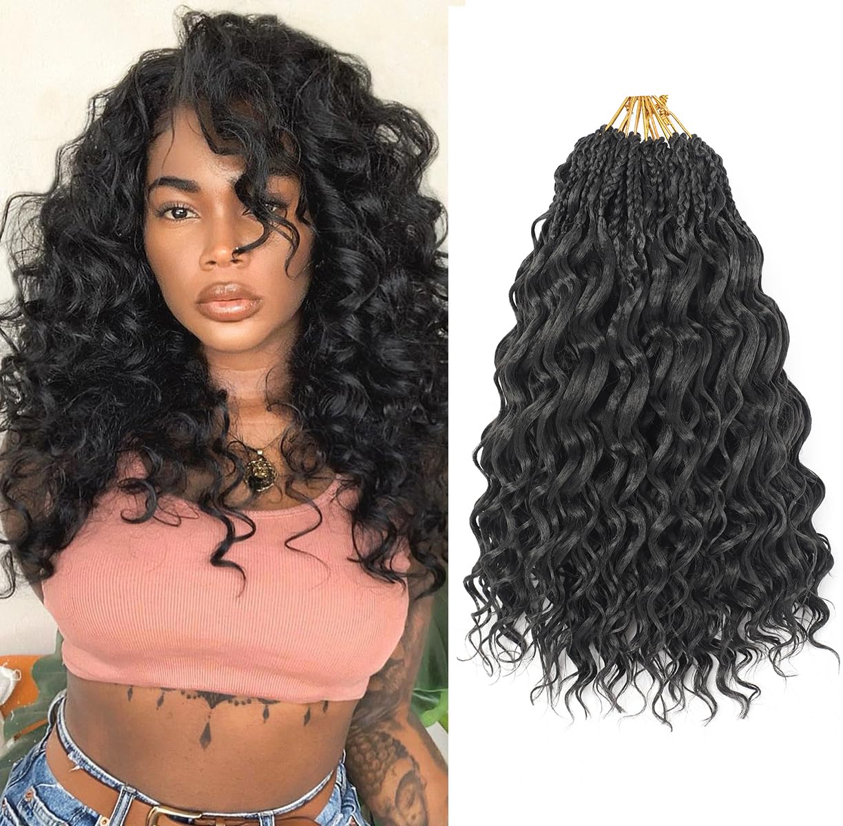 pojui 10 Inch Ocean Wave Crochet Hair 8 Packs - Synthetic Pre-Looped Deep Wavy Curly Braiding Hair for Black Women, Boho Style Hair Extensions (10inch