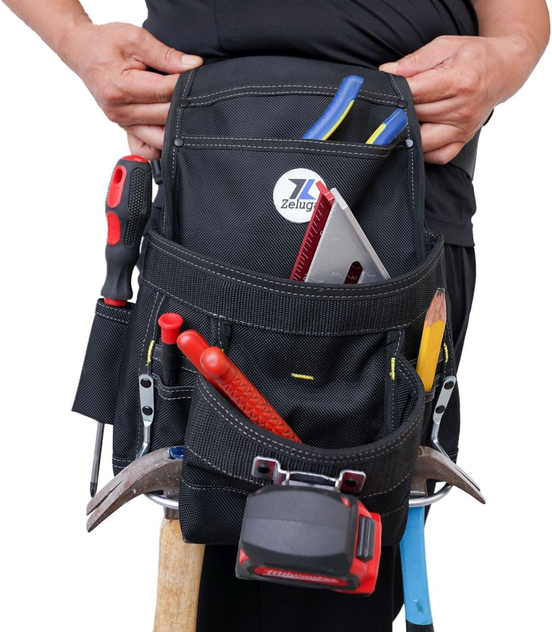 Zeluga 20-215 10 Pocket Extra Large Capacity Polyester Nail and Tool Pouch, Black