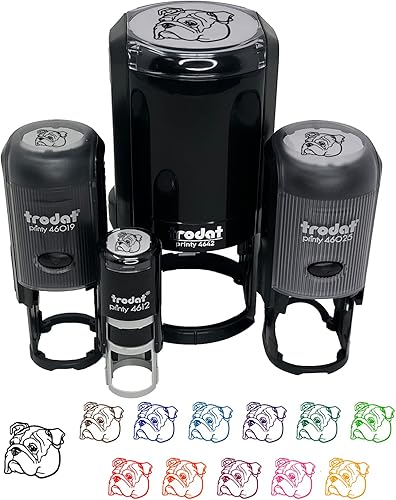 Sello de tinta autoentintado con cabeza de bulldog inglés para sellar planificadores de manualidades, tamaño pequeño de 34 pulgadas, tinta morada